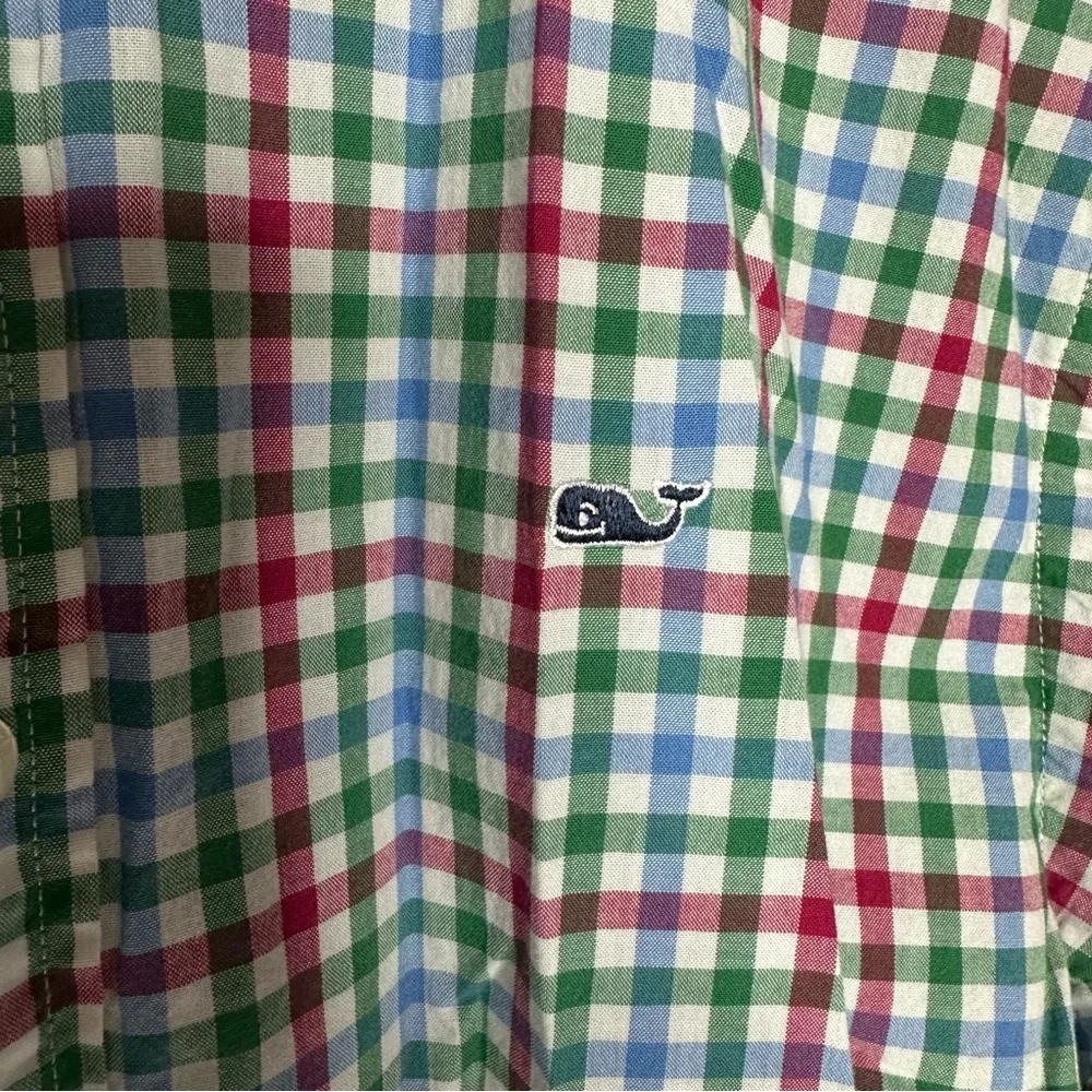 Boys Vineyard Vines Red Green Blue Plaid Whale Shirt XL